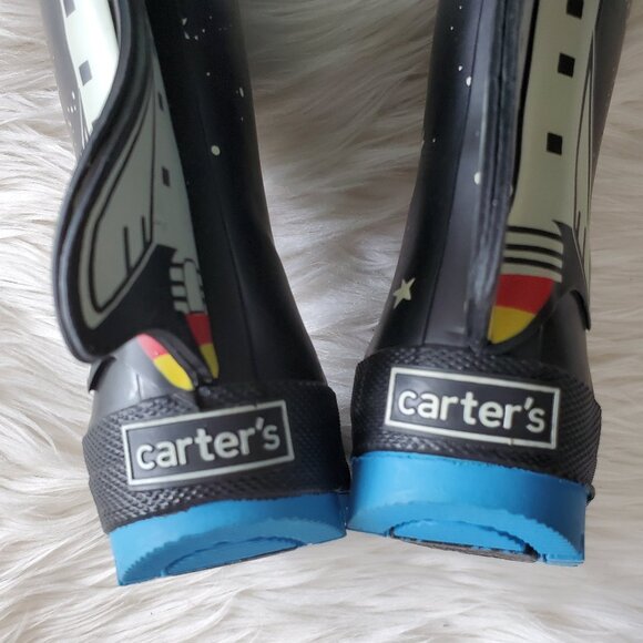 Carter's Kid's Black/Blue 4-D Space Rocket Waterproof Rain Boots SZ 4 - Picture 9 of 11
